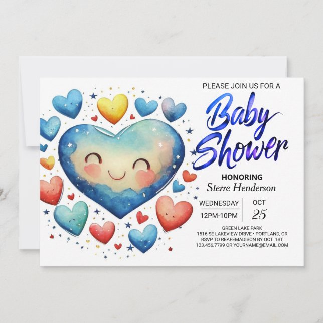 Sweetheart Little Hearts Elegant Boy Baby Shower Invitation (Front)