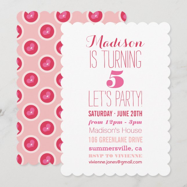Sweetheart Love Pink Girl Birthday Party Invite (Front/Back)