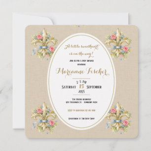 Sweetheart neutral Fleur de Lys Baby Shower invite