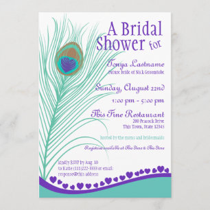 Sweetheart Peacock Feather Bridal Shower Invitation