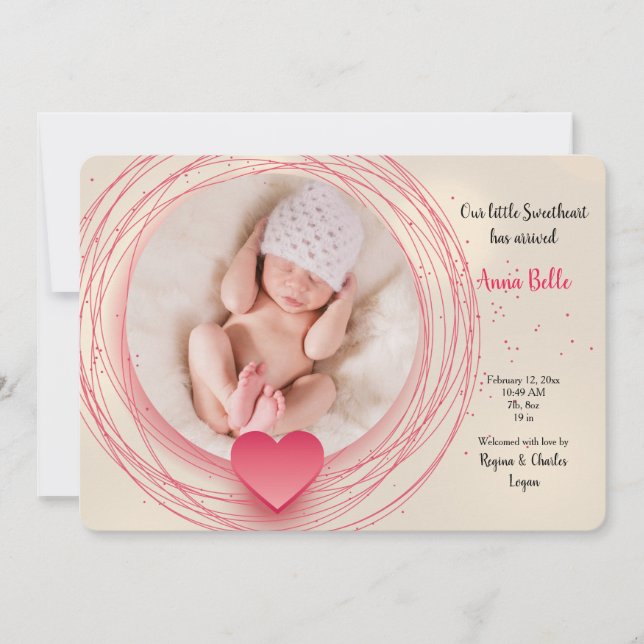 Sweetheart Photo Birth Announcement (Front)
