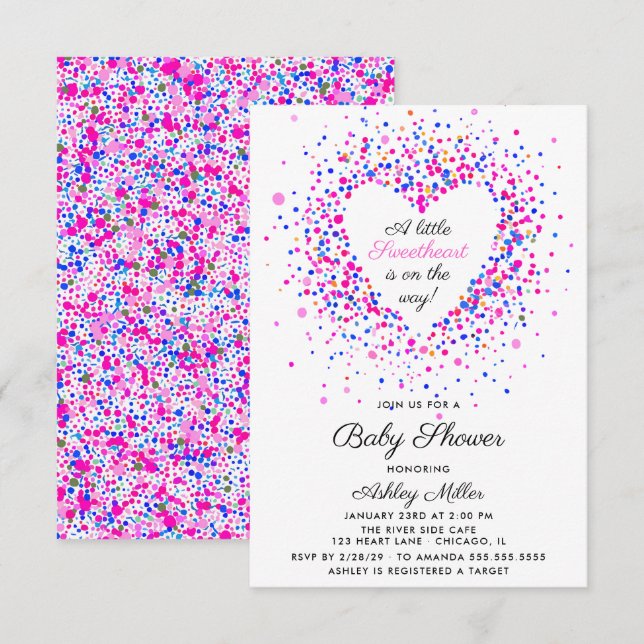Sweetheart Pink and Purple Confetti Baby Shower Invitation (Front/Back)