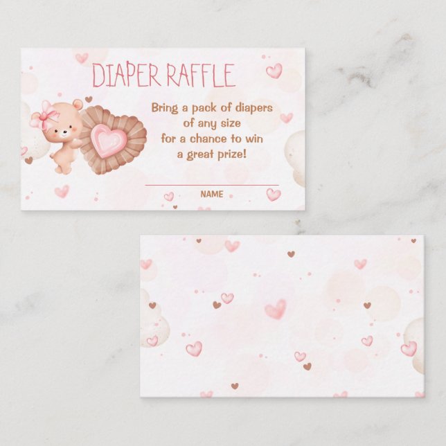 Sweetheart Pink Baby Shower Diaper Raffle Card (Front/Back)
