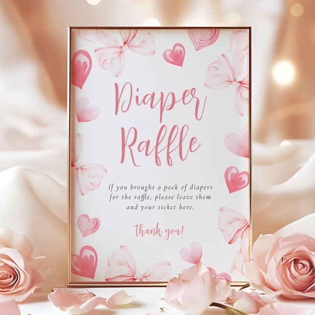 Sweetheart Pink Bow Diaper Raffle Table Sign (Creator Uploaded)