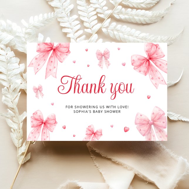 Sweetheart Pink Bow Girl Baby Shower Thank You Card (Creator Uploaded)