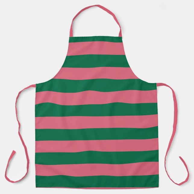 Sweetheart Pink Pickle Green Stripe Apron (Front)