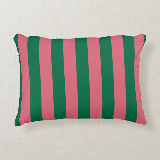 Sweetheart Pink Pickle Green Stripe Decorative Cushion (Front)