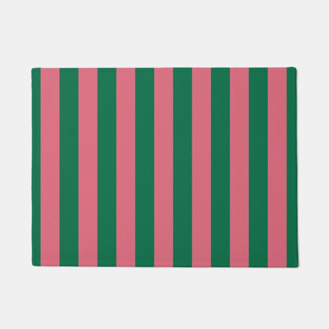 Sweetheart Pink Pickle Green Stripe Doormat (Front)