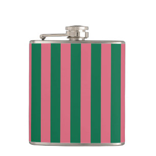 Sweetheart Pink Pickle Green Stripe Hip Flask
