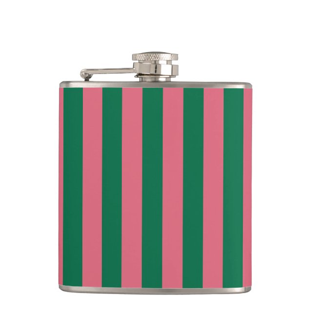 Sweetheart Pink Pickle Green Stripe Hip Flask (Front)