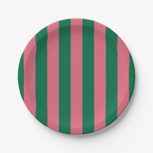 Sweetheart Pink Pickle Green Stripe Paper Plate