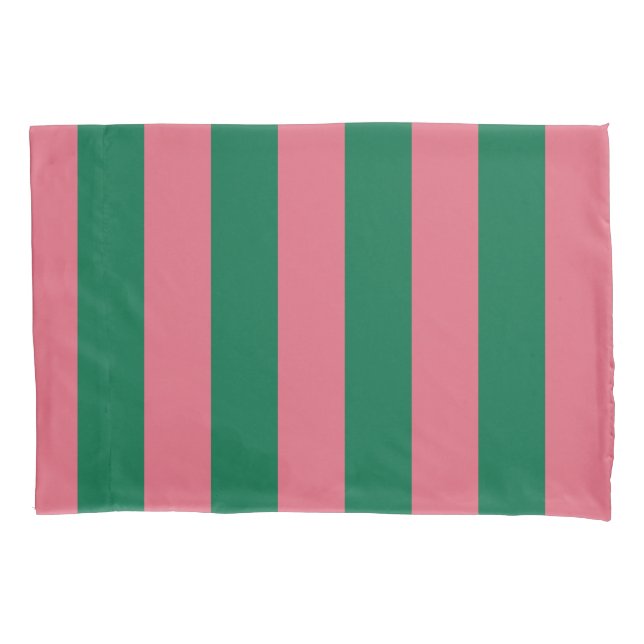 Sweetheart Pink Pickle Green Stripe Pillowcase (Front-Left)