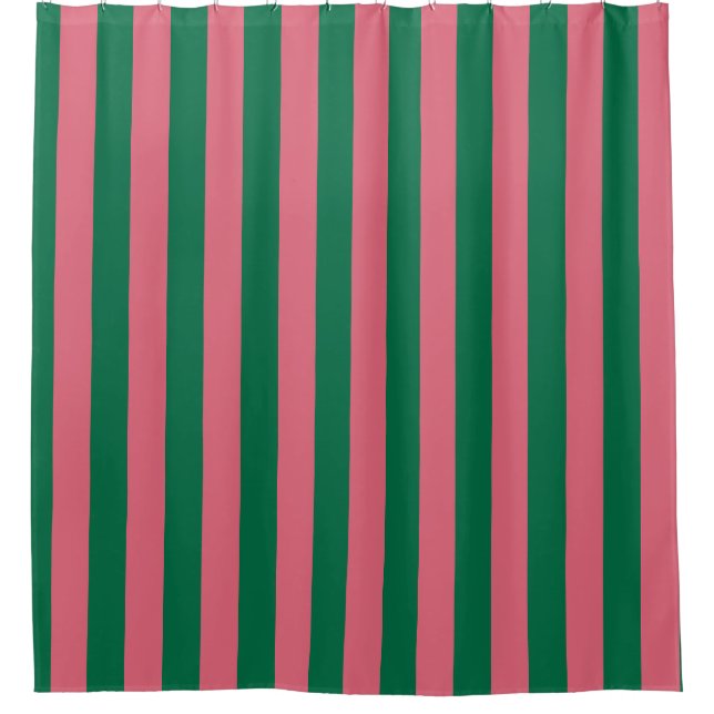 Sweetheart Pink Pickle Green Stripe Shower Curtain (Front)