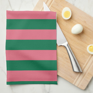 Sweetheart Pink Pickle Green Stripe Tea Towel
