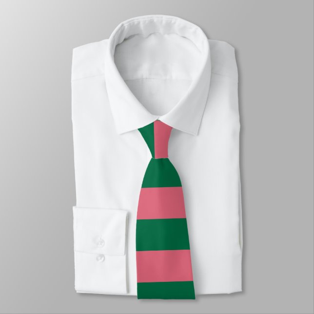 Sweetheart Pink Pickle Green Stripe Tie (Tied)