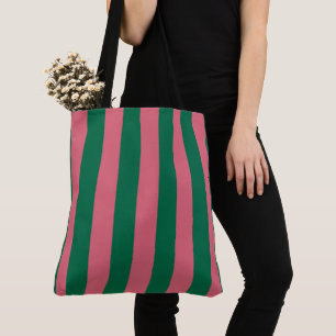 Sweetheart Pink Pickle Green Stripe Tote Bag