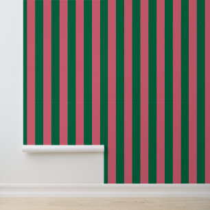 Sweetheart Pink Pickle Green Stripe Wallpaper