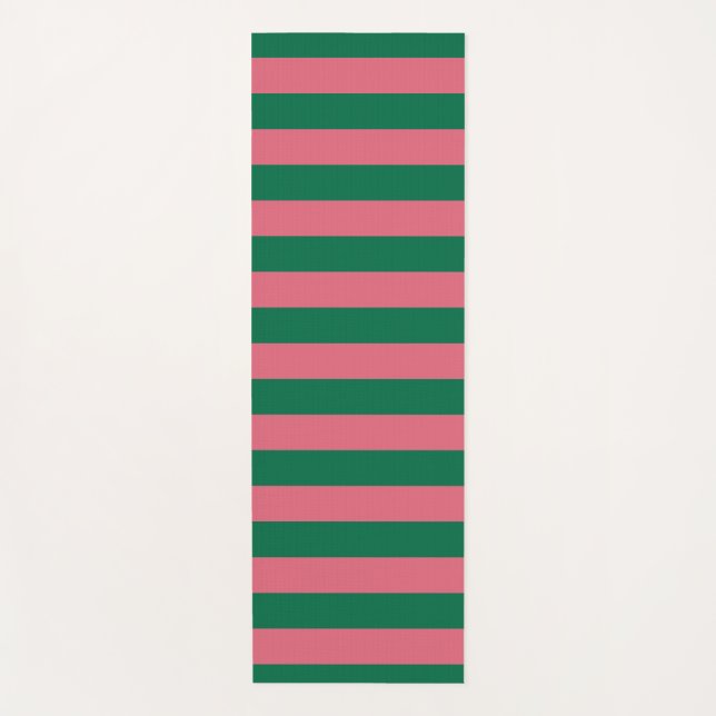 Sweetheart Pink Pickle Green Stripe Yoga Mat (Front)