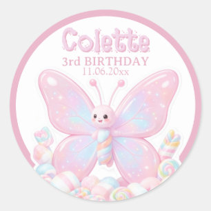 Sweetheart Pink Strawberry Birthday Butterfly Classic Round Sticker