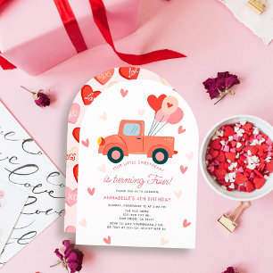 Sweetheart Pink Truck Balloons Girl Birthday Invitation