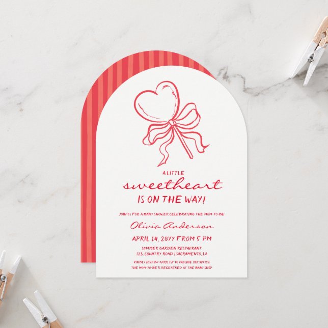 Sweetheart pinstripes lollypop Baby Shower Invitation (Front/Back In Situ)
