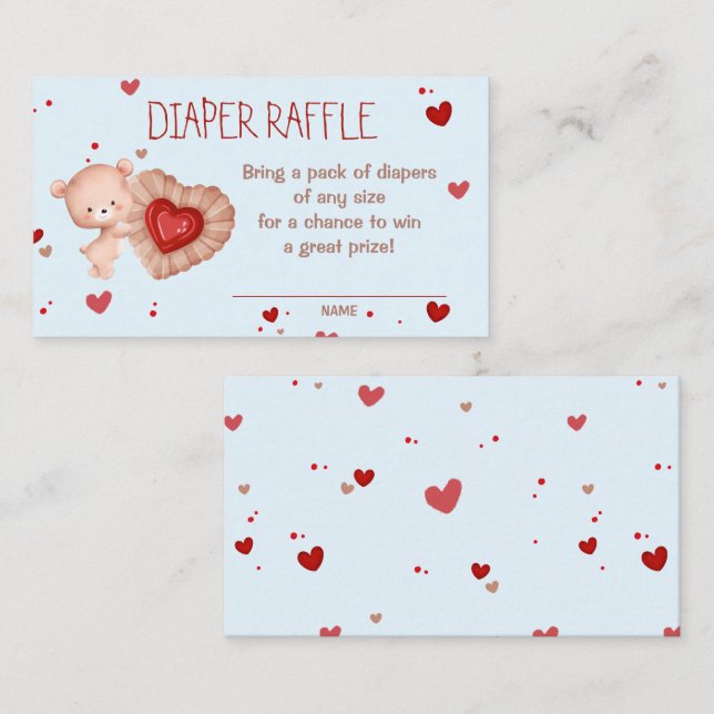 Sweetheart Red Blue Baby Shower Diaper Raffle Card (Front/Back)