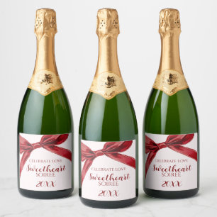 Sweetheart Soiree Elegant Bow Valentines Day Party Sparkling Wine Label