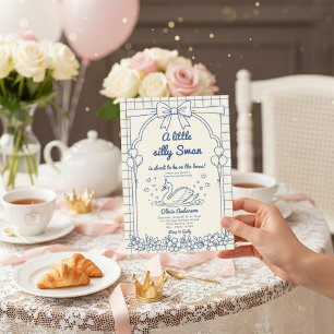 sweetheart Swan blue Gingham Ribbon floral girl Invitation