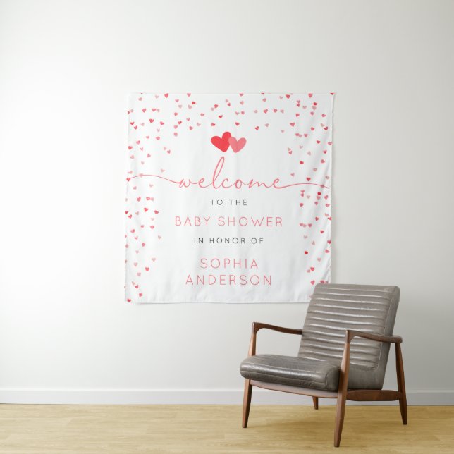 Sweetheart Valentine Baby Shower Welcome Sign Tapestry (In Situ)