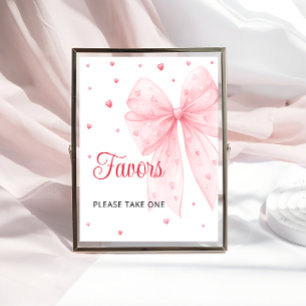 Sweetheart Valentine Pink Bow Baby Shower Favours Poster