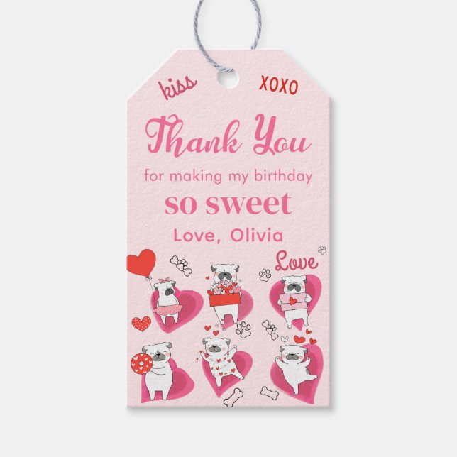 Sweetheart Valentine Puppy Birthday Gift Tag (Front)