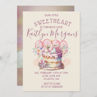 Sweetheart Valentine’s First Birthday Photo Invitation