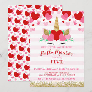 Sweetheart Valentine Unicorn Birthday Invitation