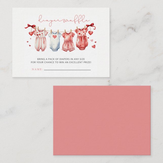 Sweetheart Valentines Baby Shower Diaper Raffle Enclosure Card (Front/Back)