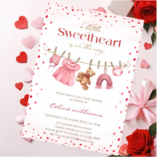 Sweetheart valentine's clothesline baby shower invitation