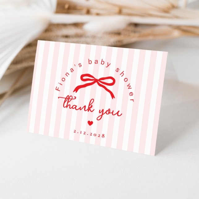 Sweetheart Valentines Coquette Bow Baby Shower Thank You Card (Creator Uploaded)