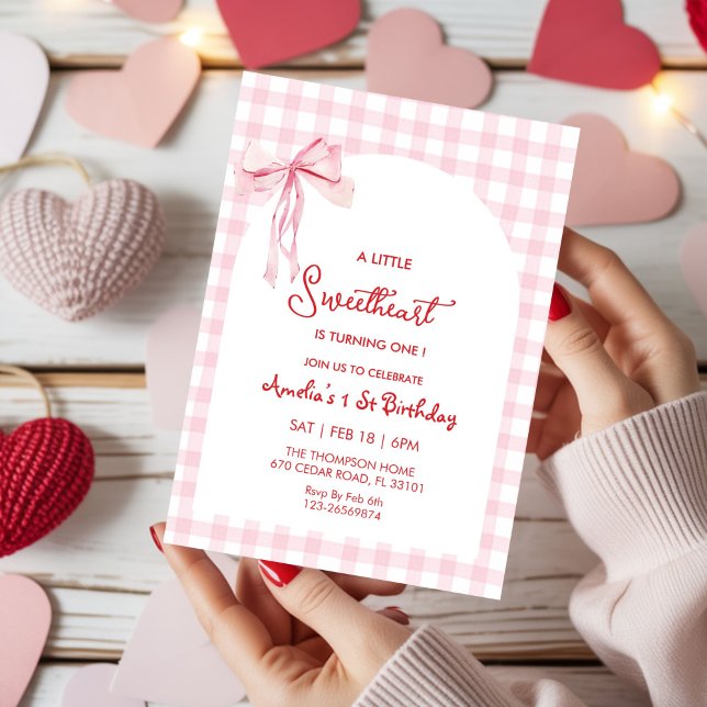  Sweetheart Valentine's Day Girls 1st Birthday Invitation (Creator Uploaded)