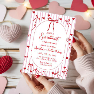  Sweetheart Valentine's Day Girls 1st Birthday Invitation