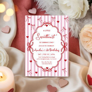  Sweetheart Valentine's Day Girls 1st Birthday Invitation