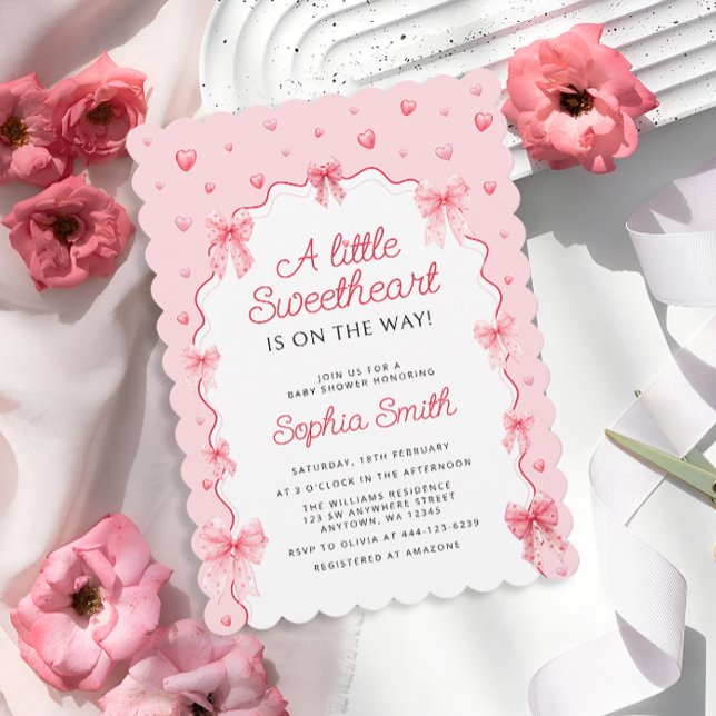 Sweetheart Valentines Pink Bow Baby Shower Invitation (Creator Uploaded)