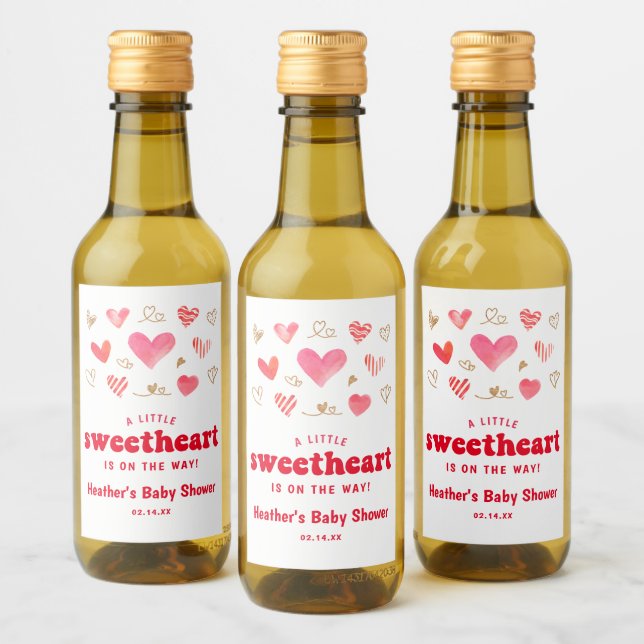 Sweetheart Valentines's Day Baby Shower Mini Wine Label (Bottles)