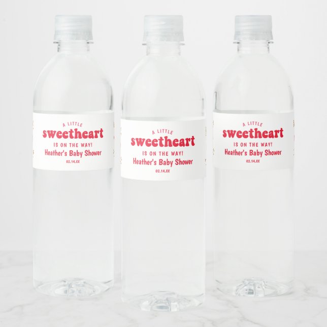 Sweetheart Valentines's Day Baby Shower Water Bottle Label (Bottles)