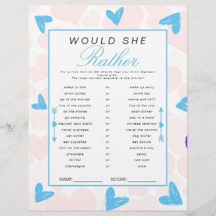 Sweetheart Would She Rather Baby Shower Game Flyer