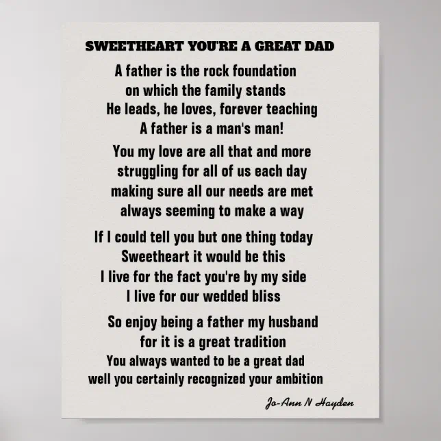 SWEETHEART YOU'RE A GREAT DAD poem Poster | Zazzle