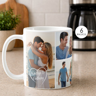 Sweethearts 6 Photo Collage Heart Names Coffee Mug