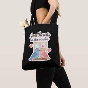 Sweethearts on the Window – Cute Lovebirds Sticker Tote Bag
