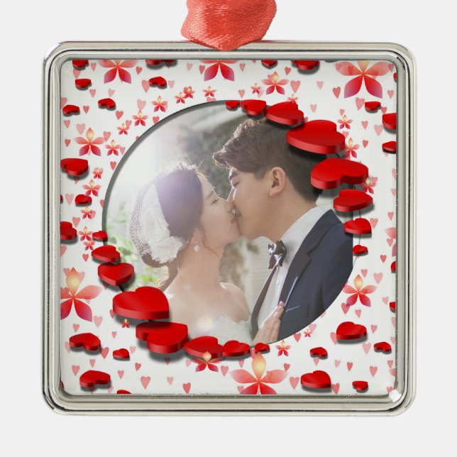 Sweethearts Photo and Text Metal Tree Decoration (Front)