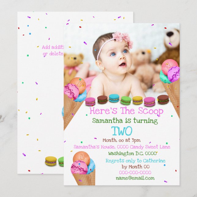 Sweetie ice cream photo ANY AGE birthday party Invitation (Front/Back)