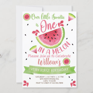 Sweetie One in a Melon girl birthday invite. Invitation