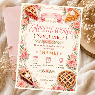 Sweetie Pie Baby Cherry Pink Floral Blueberries Invitation